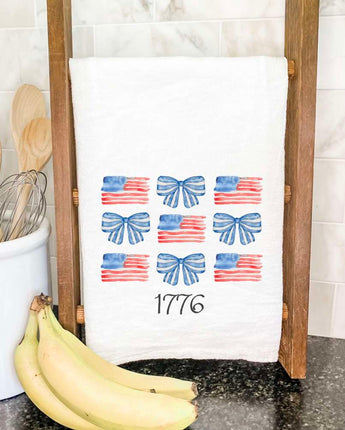 Watercolor Flags & Bows - Patriotic Cotton Tea Towel