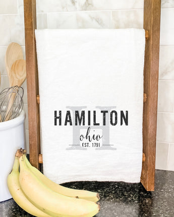Custom City and State w/ Initial - Cotton Tea Towel