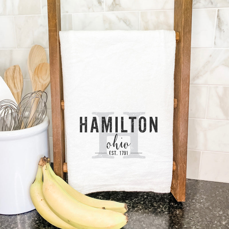 Custom City and State w/ Initial - Cotton Tea Towel