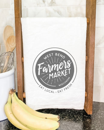Farmers Market Eat Local w/ City, State - Cotton Tea Towel