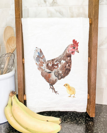 Watercolor Hen with Chick - Cotton Tea Towel