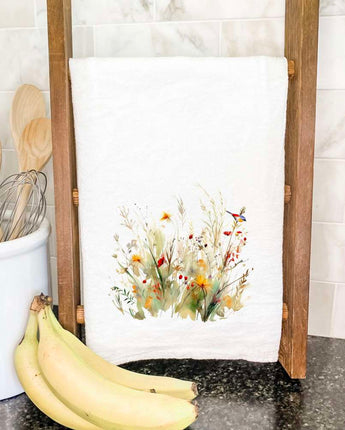 Watercolor Bird and Wildflowers - Cotton Tea Towel