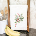 Candy Cane with Holly - Cotton Tea Towel