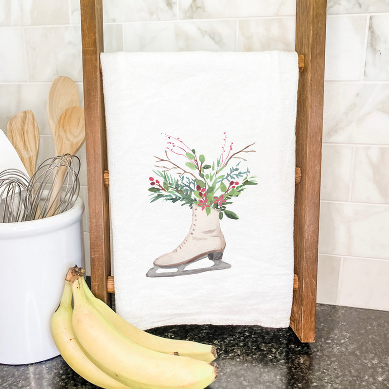 Winter Floral Ice Skate - Cotton Tea Towel