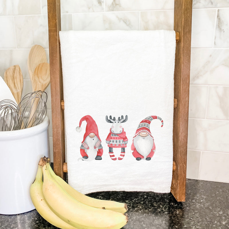 Christmas Gnomes with Moose - Cotton Tea Towel
