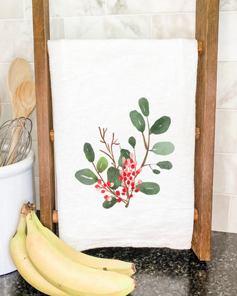 Watercolor Holly Branch - Cotton Tea Towel