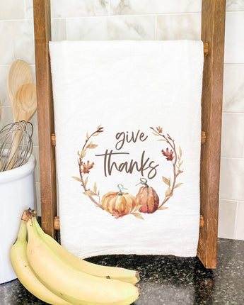 Give Thanks Pumpkin Wreath - Cotton Tea Towel