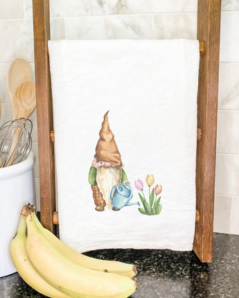 Garden Gnome with Tulips - Cotton Tea Towel