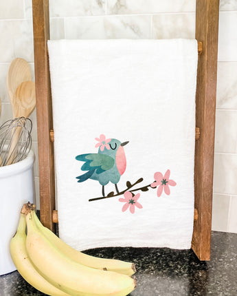 Bird on Floral Branch - Cotton Tea Towel