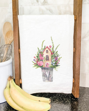 Floral Pail Fairy House - Cotton Tea Towel