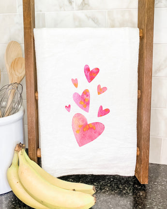 Orange and Pink Group of Hearts - Cotton Tea Towel