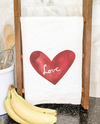 Watercolor Love Heart Red - Cotton Tea Towel