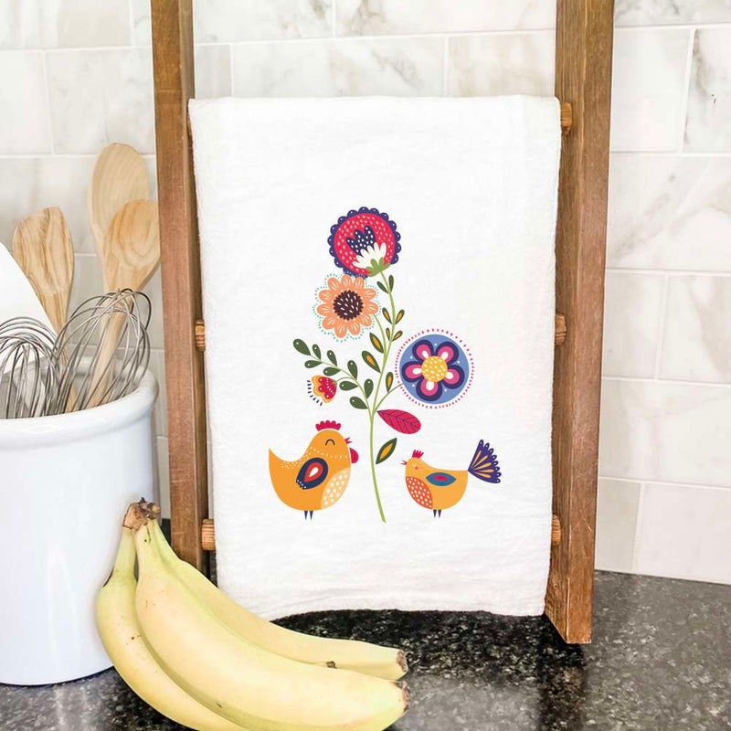 Birds and Flowers Illustration - Cotton Tea Towel