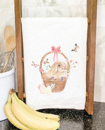 Watercolor Bunny in a Basket - Cotton Tea Towel