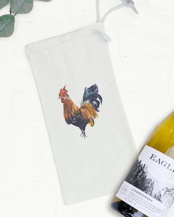 Watercolor Rooster - Canvas Wine Bag