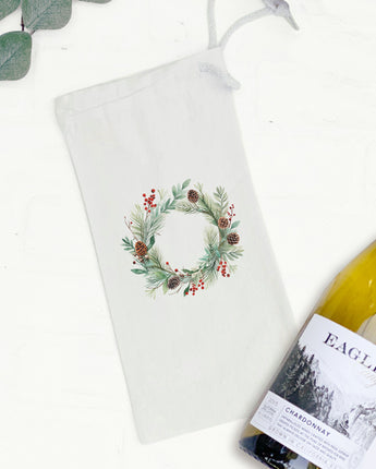 Winter Wreath - Customizable Christmas Canvas Wine Bag