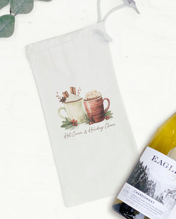 Hot Cocoa and Holiday Cheer - Winter Canvas Wine Bag
