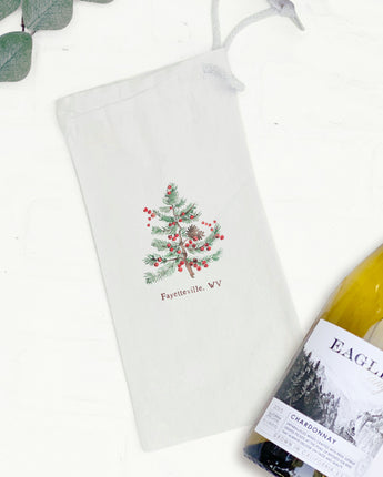 Holiday Tree and Berries - Custom Canvas Wine Bag