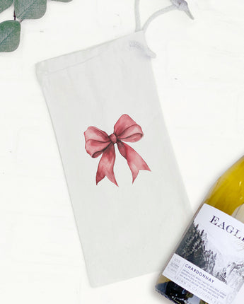 Red Gift Bow - Customizable Canvas Wine Bag