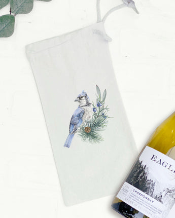 Blue Jay (Fall Birds) - Canvas Wine Bag