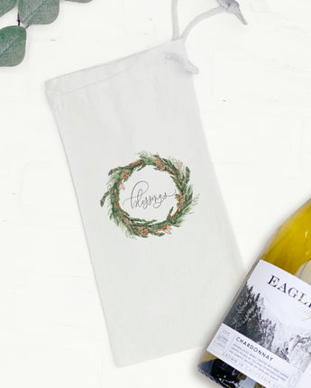 Blessings Wreath - Canvas Wine Bag