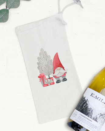 Christmas Gnome with Tree - Canvas Wine Bag