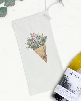 Christmas Pine Bouquet - Canvas Wine Bag