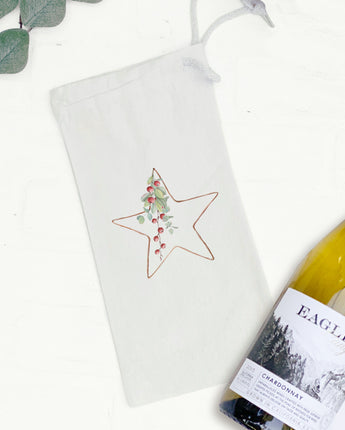 Christmas Star with Berries - Canvas Wine Bag