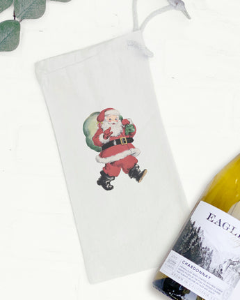 Vintage Santa with Gift Sack - Canvas Wine Bag