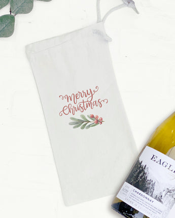 Merry Christmas Sprig - Canvas Wine Bag