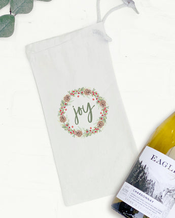 Joy Wreath - Canvas Wine Bag