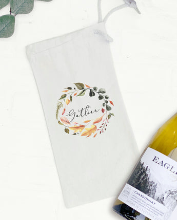 Gather Wreath - Canvas Wine Bag