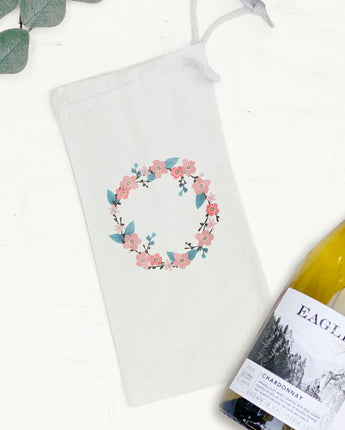 Cherry Blossom Wreath - Canvas Wine Bag