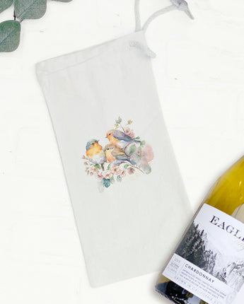 Spring Birds Watercolor - Canvas Wine Bag