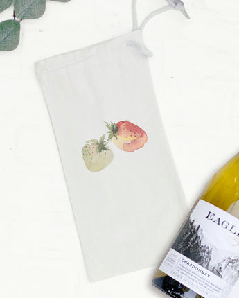 Watercolor Strawberry Pair - Canvas Wine Bag