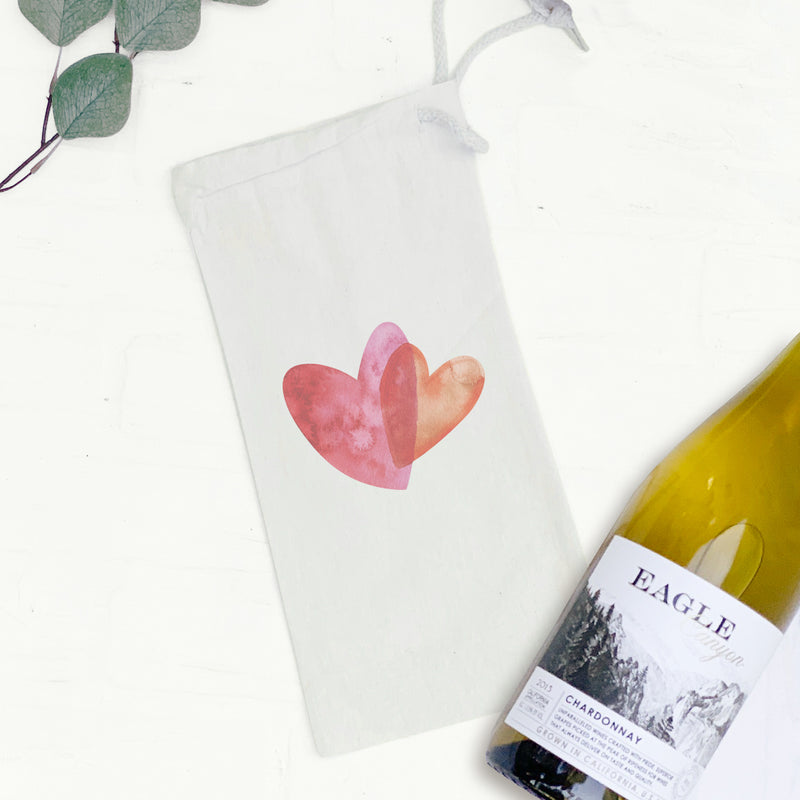 Orange and Pink Double Heart - Canvas Wine Bag