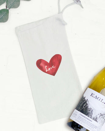 Watercolor Love Heart Red - Canvas Wine Bag