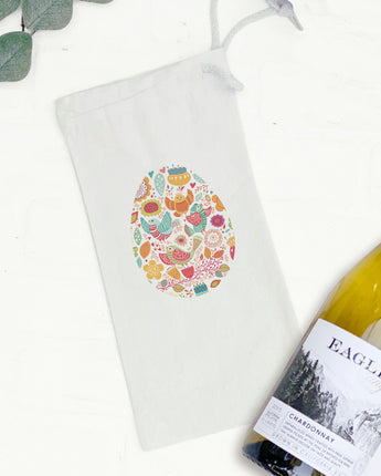 Bird and Floral Egg - Canvas Wine Bag