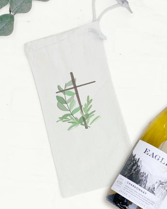 Cross with Leaves - Canvas Wine Bag