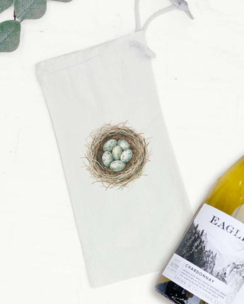 Watercolor Robins' Nest - Spring Canvas Wine Bag