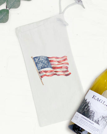 Watercolor American Flag - Canvas Wine Bag