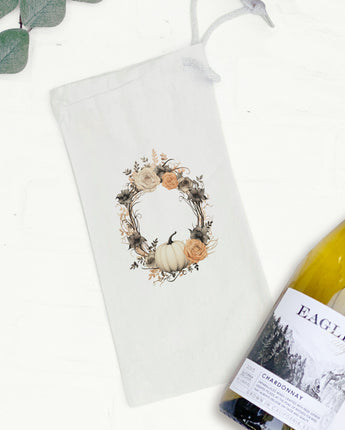 Pumpkin and Rose Wreath - Autumn Canvas Wine Bag
