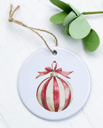 Red and White Stripe Ornament - Ornament