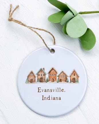 Gingerbread Houses w/ City, State - Ornament