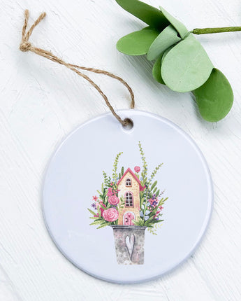 Floral Pail Fairy House - Ornament