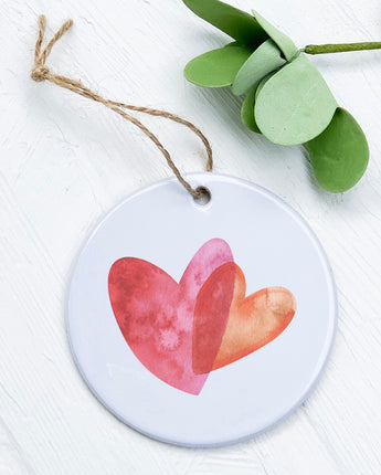 Orange and Pink Double Heart - Ornament