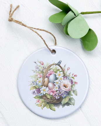 Watercolor Floral Basket and Eggs - Ornament