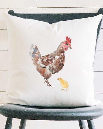 Watercolor Hen with Chick - Square Canvas Pillow