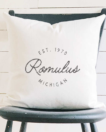 Vintage Script City w State EST - Custom Square Canvas Pillow