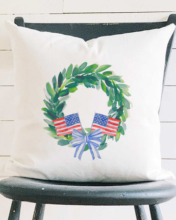 Patriotic Flag Wreath -Square Canvas Pillow